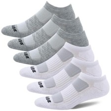 Women's Athletic Running Cushioned Low Ankle Socks Size 9-11 White/Grey 6 Pairs