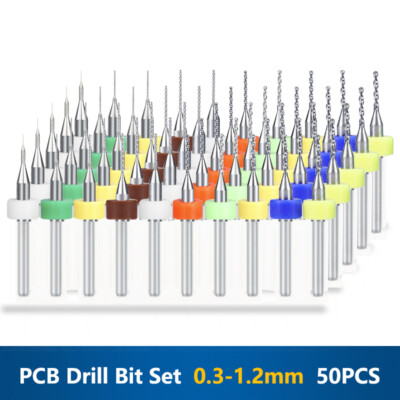 0.3-1.2mm PCB Micro Gun Drill Bit Set 50pcs For Circuit Board 1/8'' Shank