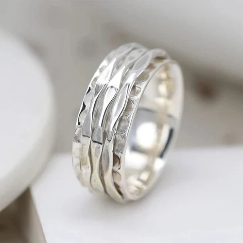 925 Sterling Silver Band& Meditation Spinner Ring Handmade Ring All Size -U-02