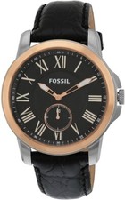 Fossil FS4943 Grant Slim Stainless Steel Watch with Black Leather Band