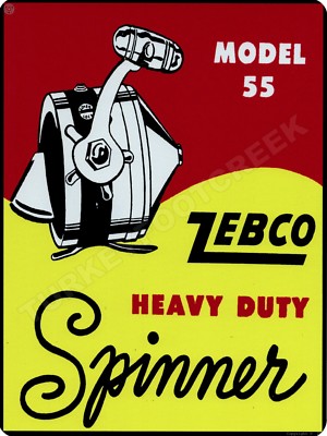 Zebco Model 55 Heavy Duty Spinner 9'' x 12'' Metal Sign