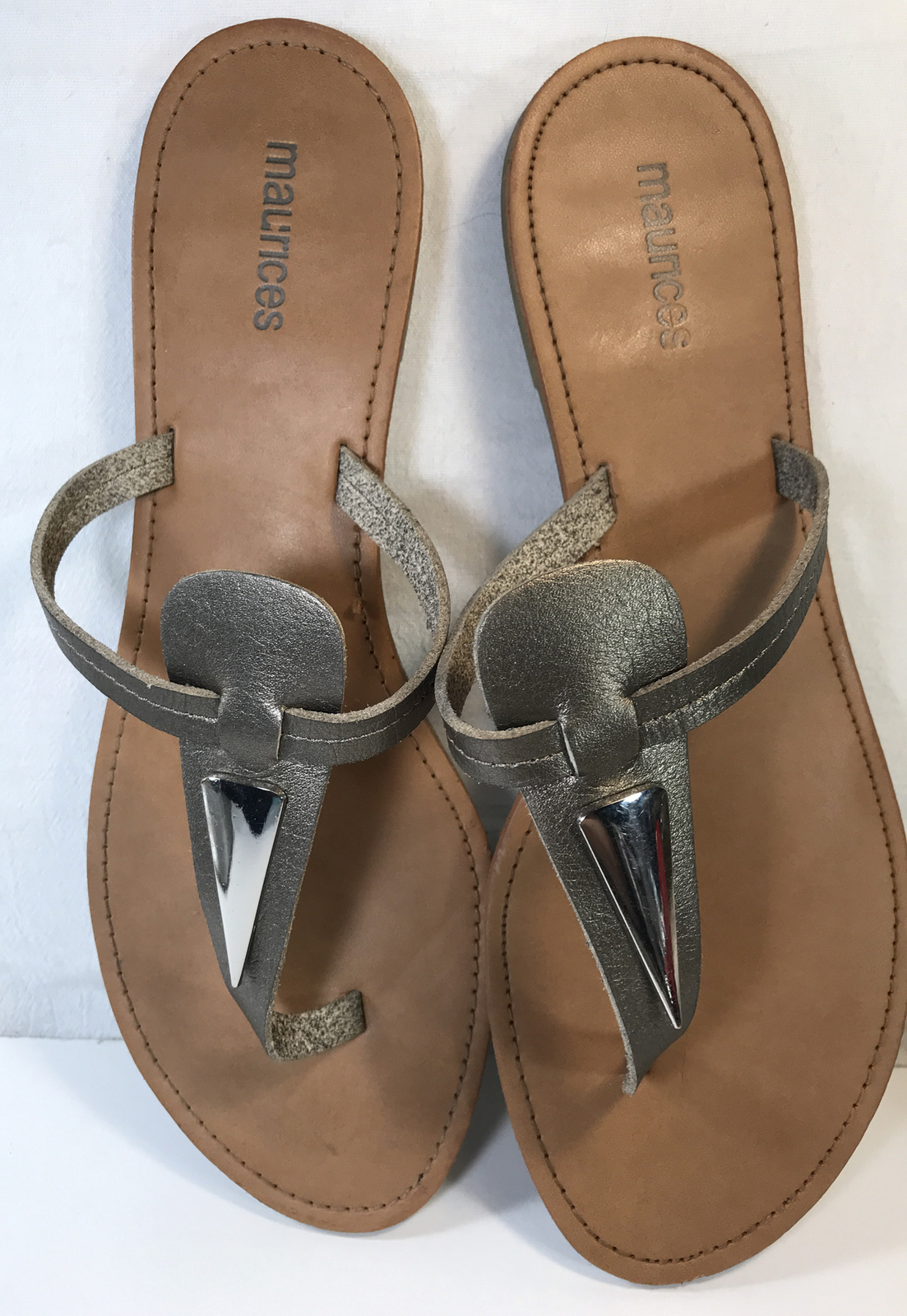 Maurices Silver Leather Thong Slide Sandals size 10 | eBay