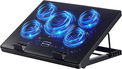 Laptop Cooling Pad 12''-17'' Chill Mat 5 Quiet Fans LED Lights and 2 USB 2.0 Ports