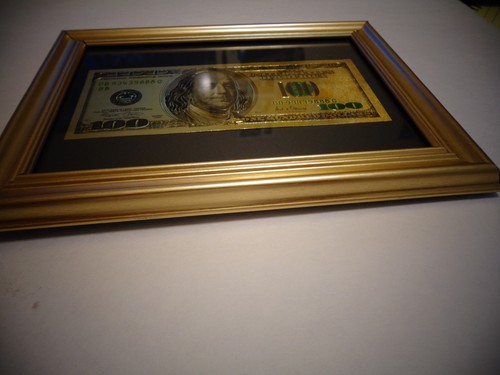 LOTE DE 2 *24 KT ORO EE. UU. BILLETE DE 100 DÓLARES-ENMARCADO-SELLO VERDE-FONDO NEGRO - Imagen 9 de 12