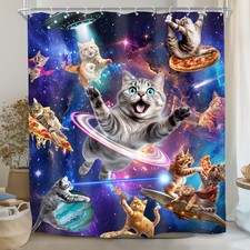 Funny Cat Shower Curtain 60Wx72L Inch Kids Space Galaxy Cute Fun Cool Pet Ani...