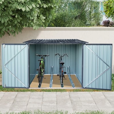Bicycle Outdoor Steel Storage Shed with Slope Roof,4 Bike Tracks,Lockable Doors