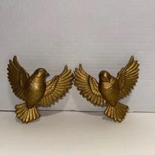 Vintage Burwood 1980s Doves #2685-1 + 2 Wall Hanging Decoration Birds Gold 80s