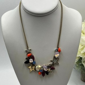 Authentic J. Crew Fruit Salad AB CrystalsAcrylic Gems w/ Stars Necklace 18"Gold Plated