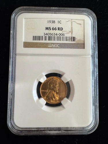 1938 1c Lincoln Wheat Cent ~ NGC MS 66 RD- NO RESERVE