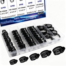 42PCS Black Stainless Steel Hose Clamps Assortment Kit,Metal Adjustable 1/4''...