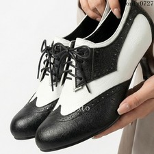Womens Wing Tip Mid Block Kitten Heel Vintage Casual Pumps Shoes 48/49/50 Hot