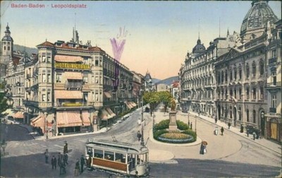 Postcard Baden-Baden Leopoldsplatz tram 1917 (9845)