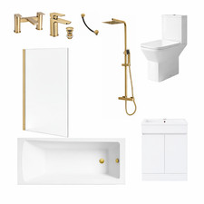 Complete Bathroom Suite Bath Tub Brushed Bass Taps Shower Screen Toilet Vanity