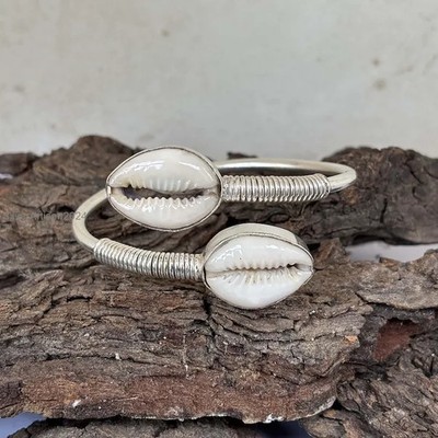 Handmade Sterling Silver Cowrie Shell Bangle Boho Cuff  Anniversary Bangle Si122