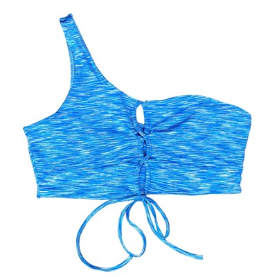 New Large Blue Lace up open front Space Dye One Shoulder Top Adjustable Rave