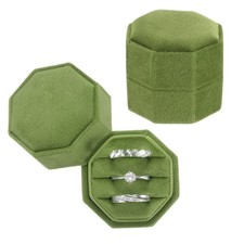 3 Slots Velvet Ring Boxes, 2 Pack Octagonal Jewelry Organizer, Olive Green
