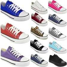 Womens Trainers Canvas Flat Plimsolls Lace up Shoes Ladies Boots Sneakers
