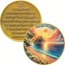Serenity Prayer Sobriety Coin One Day At A Time Sobriety Chip AA Medallion