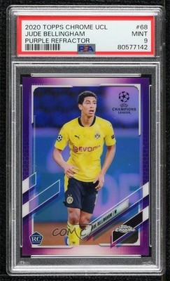 2020 Chrome UEFA Champions League Purple Refractor Jude Bellingham Rookie RC 4x9
