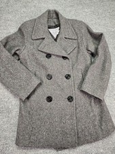 Marvin Richards Wool Peacoat Womens Petite P Gray USA Made Double Breasted