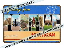 Tin Sign 1941 Greetings from Pontiac Michigan auto city poster offices