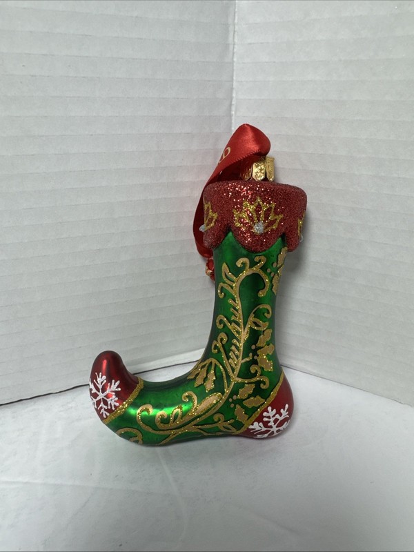Waterford Holiday Heirloom Blown Glass Christmas Stocking Ornament - Preowned