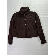 Gap Kids Brown Cable Knit High Neck Button Up Cardigan Sweater Size M 8