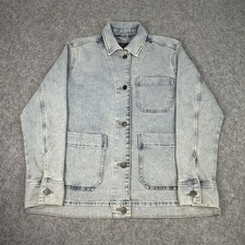 M&S Jacket Womens UK 12 Blue Denim Chore Utility Worker Field Barn Sack Pockets