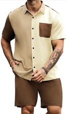 LecGee Men's Summer Casual Buttoned Shirt and Shorts Two-Piece Set