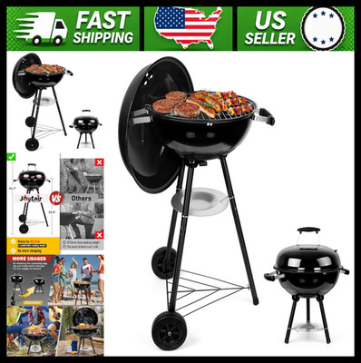 Joyfair 18'' Charcoal Kettle Grill with Wheels, Portable Outdoor BBQ Smoker
