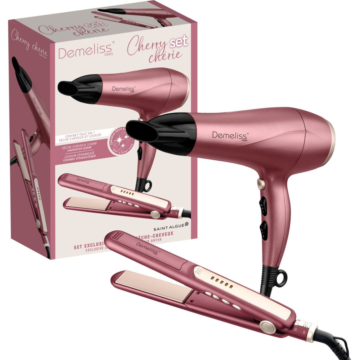 Sèche-cheveux DEMELISS et lisseur 2-en-1 avec technologie ionique anti-frisottis