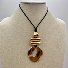 Vintage Y2K Gold Tone Black Cord Pendant Necklace Women's Classic Jewelry