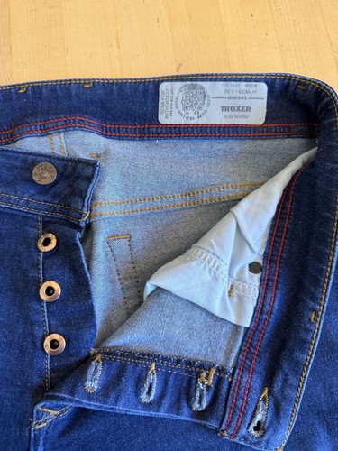 Jeans Diesel Troxer Uomo Elasticizzato W33 L32 Blu Denim Slim Skinny Bottoni Fly - Foto 7 di 12