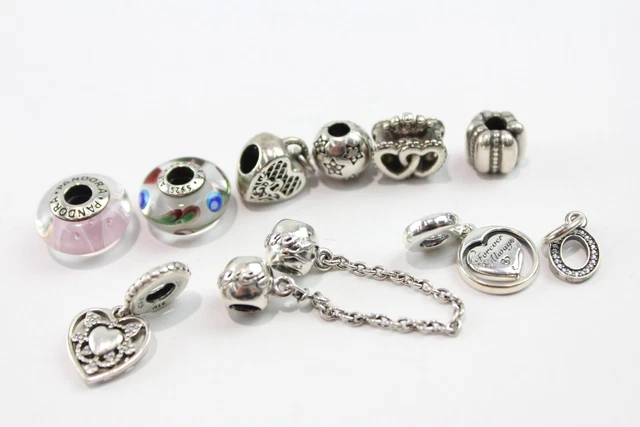 24 Pandora Sterling Silver Charms Soulmates Safety Chain Padlock Hearts x 10 29g