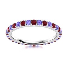 Full Eternity 2MM Round Natural Tanzanite Ruby 925 Sterling Silver Women Ring