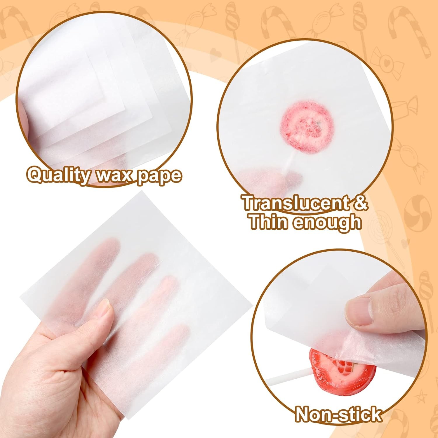 1000 Pieces Wax Candy Wrappers - Twisting Paper Square Sheets 4.8x4.8inch 