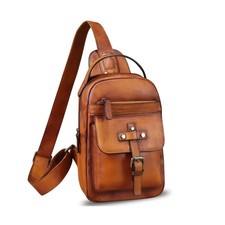 Genuine Leather Sling Bag for Men Crossbody Backpack Handmade Hiking Daypack ...