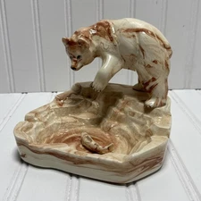 Mt. St Helens Ash Ashware Ashtray Grizzly Bear Fishing 5” H X 6” W X 6” L - 1980