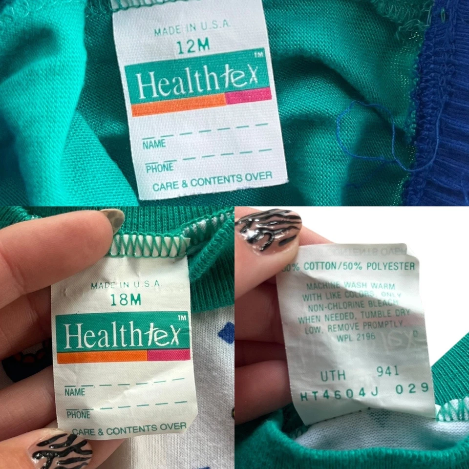 Conjunto de camiseta y corto vintage Healthtex 12-18 meses blanco rojo verde azul dinosaurio Foto 2 de 4