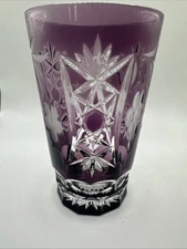 Ajka Marsala Amethyst Crystal High Ball Glass Cut To Clear Tumbler 5.25”