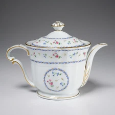 Bernardaud Artois Bleu Blue Garland Flower Sprays Porcelain Tea Teapot Pot 6.75"