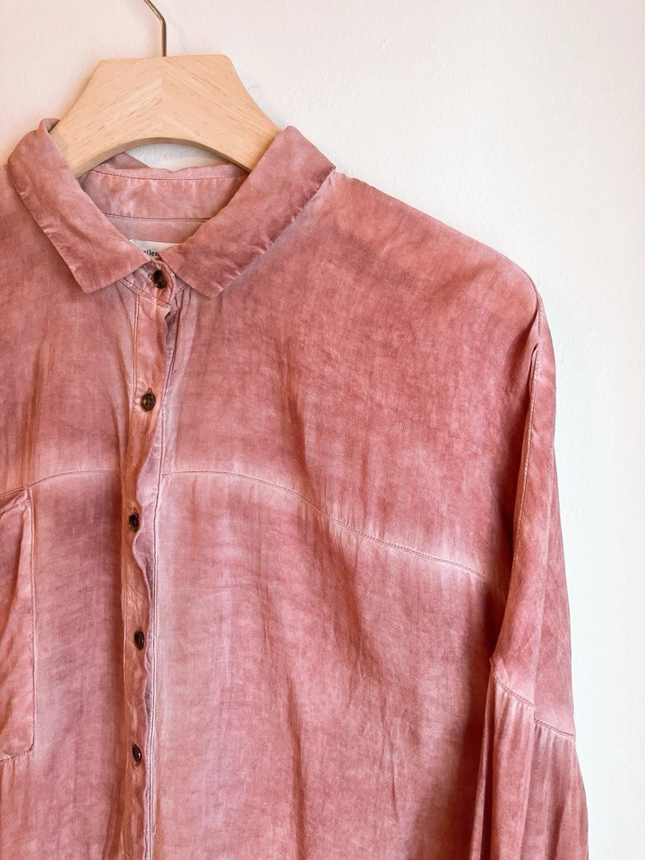 Camisa abotonada Silence + Noise para mujer bohemia lavada rosa terracota M Foto 3 de 4
