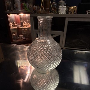 Clear Glass Decorative Decanter, Diamond Pattern, Round Shape