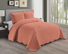 Linen Plus Embossed Coverlet Bedspread Set Oversized Solid Coral King/Califor...