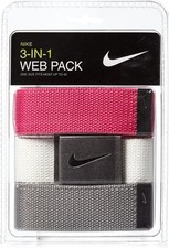 NWT Nike Golf 3-in-1 Web Belt Pack Men  s Pink White Gray One Size up to 42"