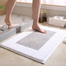Tapis de Bain Gris Blanc Tapis Salle de Bain Moelleux Microfibre - 40x60cm