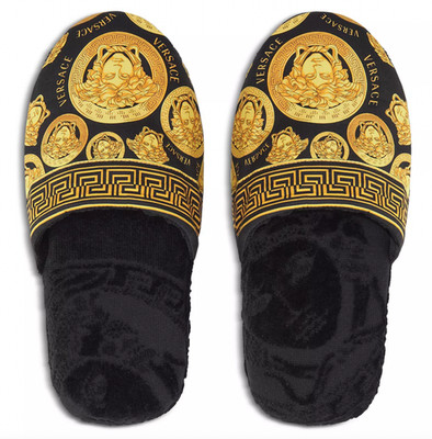 NWT Versace Medusa Amplified Logo Black Terry Cotton Lounge Slippers Sz M $250