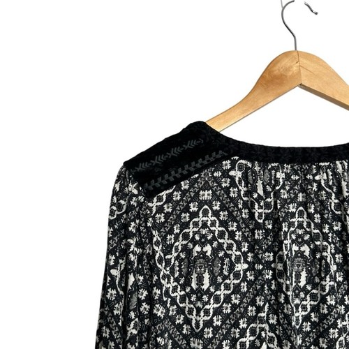 Lucky Brand Velvet Trim Boho Printed Long Sleeve Peasant Top Women's Size 1X - Picture 10 of 13