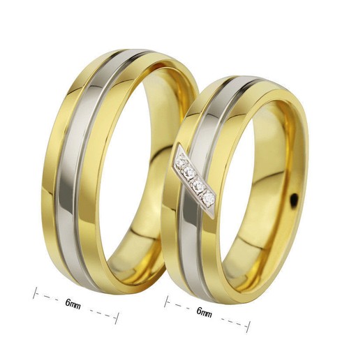 316L Stainless Steel Wedding CZ Band Gift 18K Gold Plated Couple Rings Size 5-13 - Picture 5 of 11