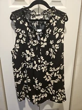 XXL Studio B by Bobeau Sleeveless Blouse Black & White Tank Top  Lace Shoulders